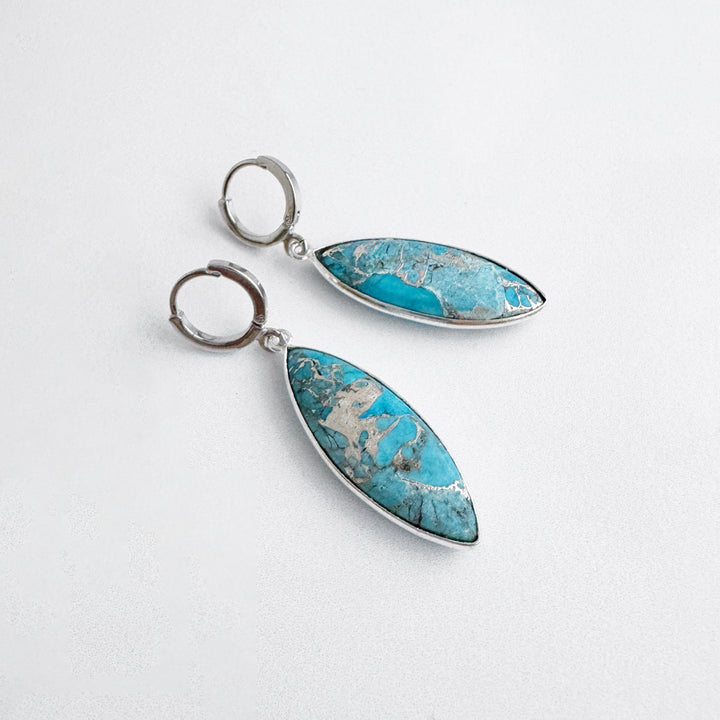 Turquoise Mojave Marquise Huggie Earrings in Silver