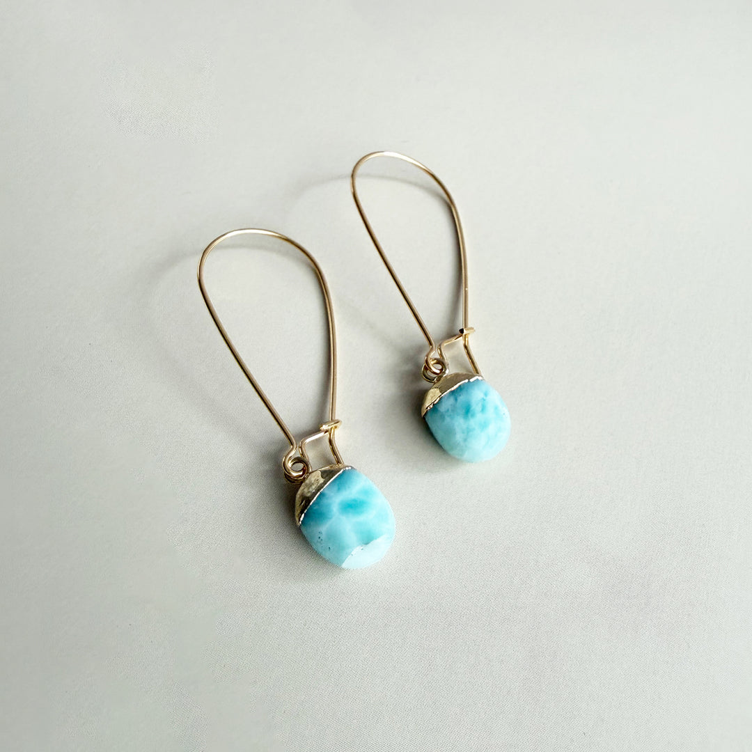 Simple Larimar Drop Earrings in Gold