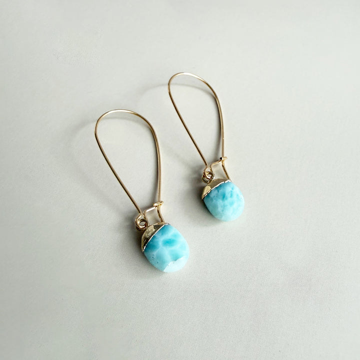 Simple Larimar Drop Earrings in Gold
