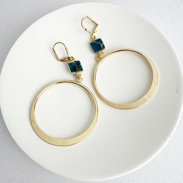 Teal Mojave Hoop Dangle Earrings in Gold