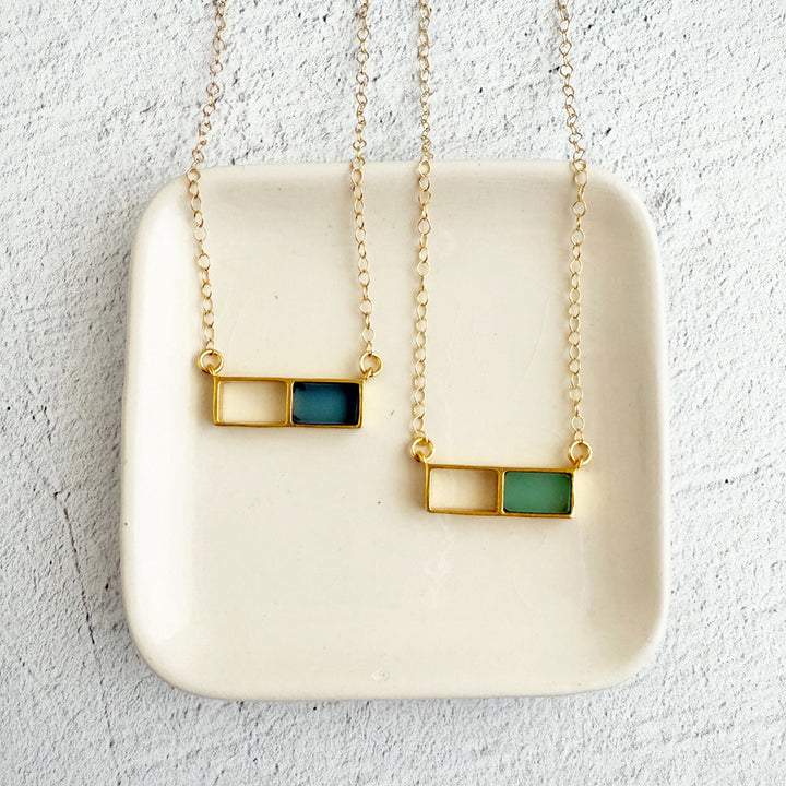 Rectangle Window Gemstone Pendant Necklace in Gold