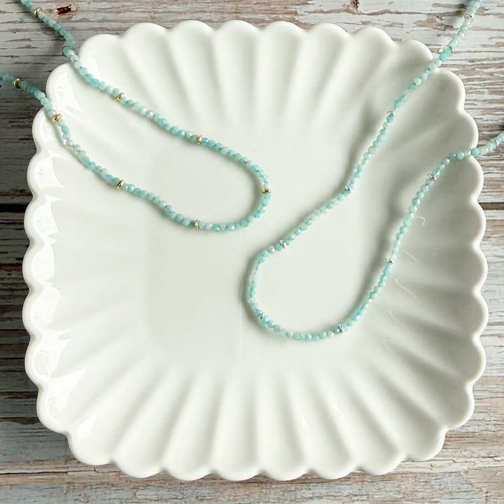Dainty Beaded Gemstone Necklace with Amazonite