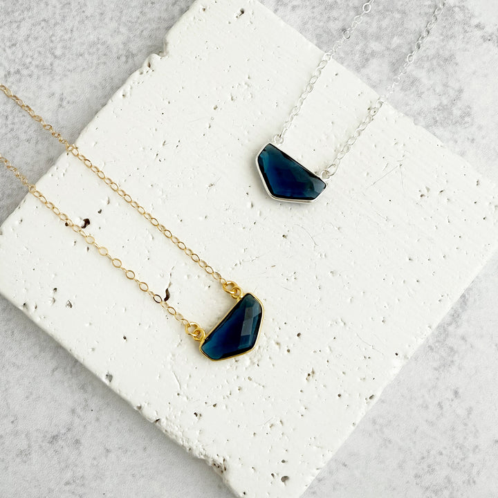 Blue Topaz Chevron Bezel Necklace