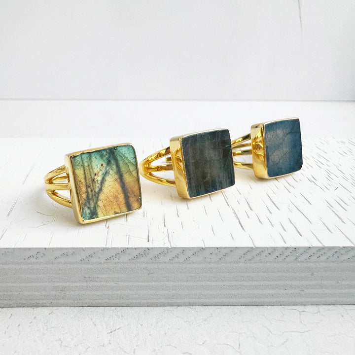 Labradorite Triple Band Ring in Gold and Silver