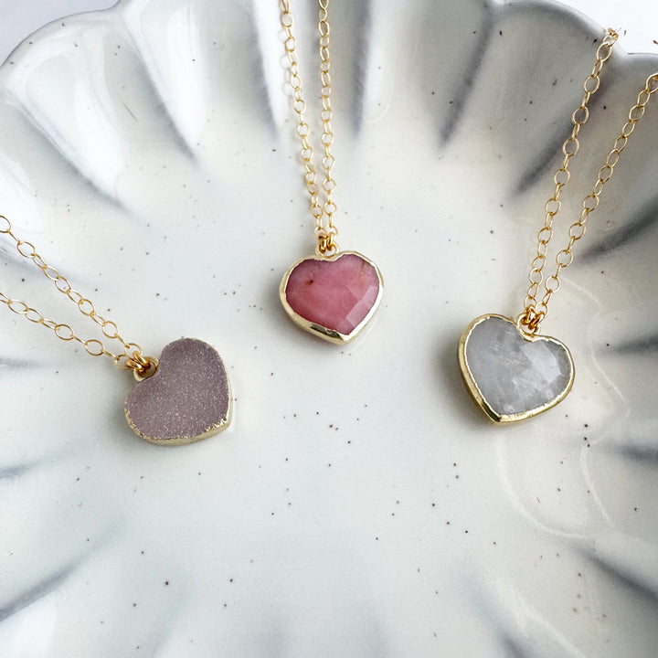 Dainty Heart Gemstone Necklace in Gold