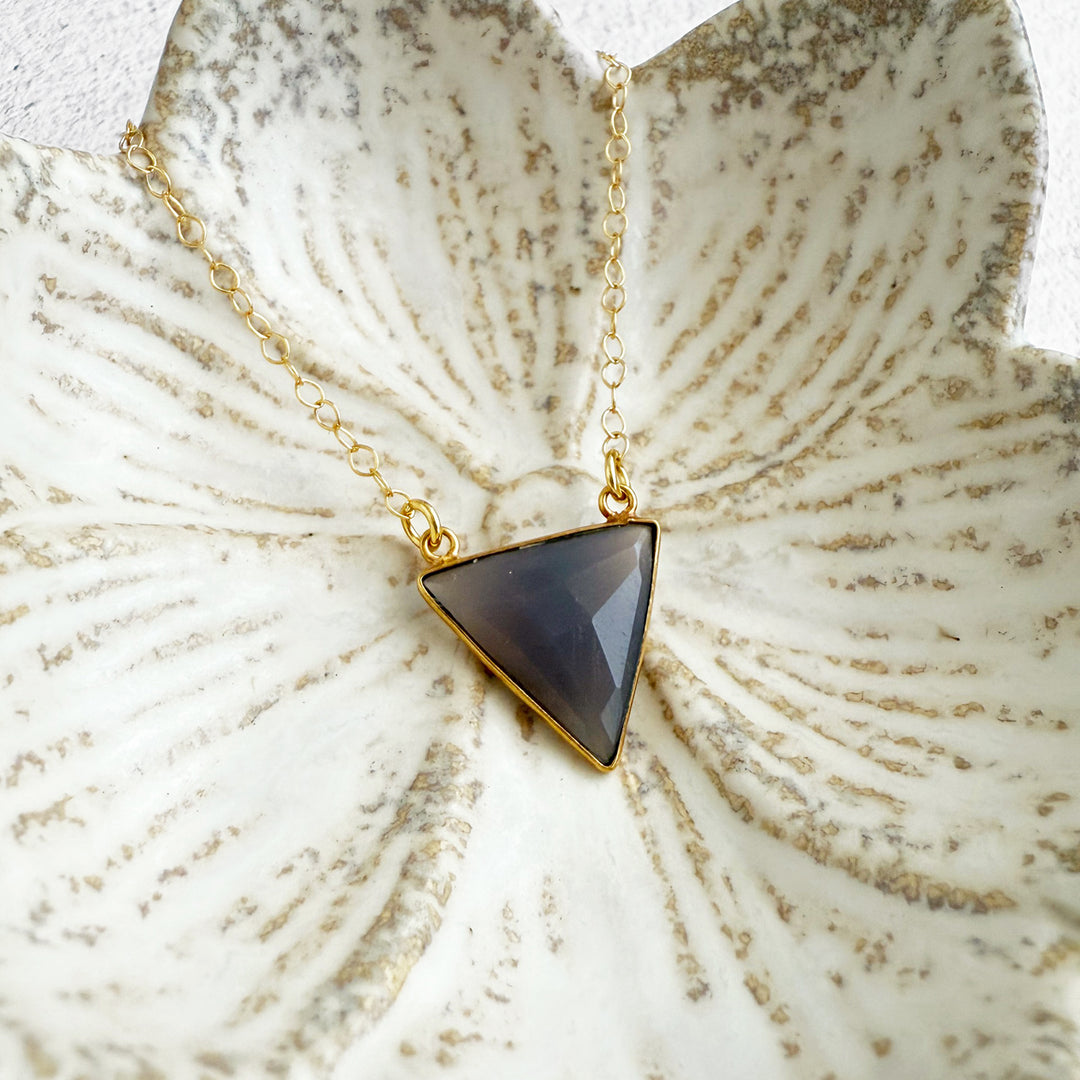 Gray Chalcedony Triangle Bezel Necklace in Gold