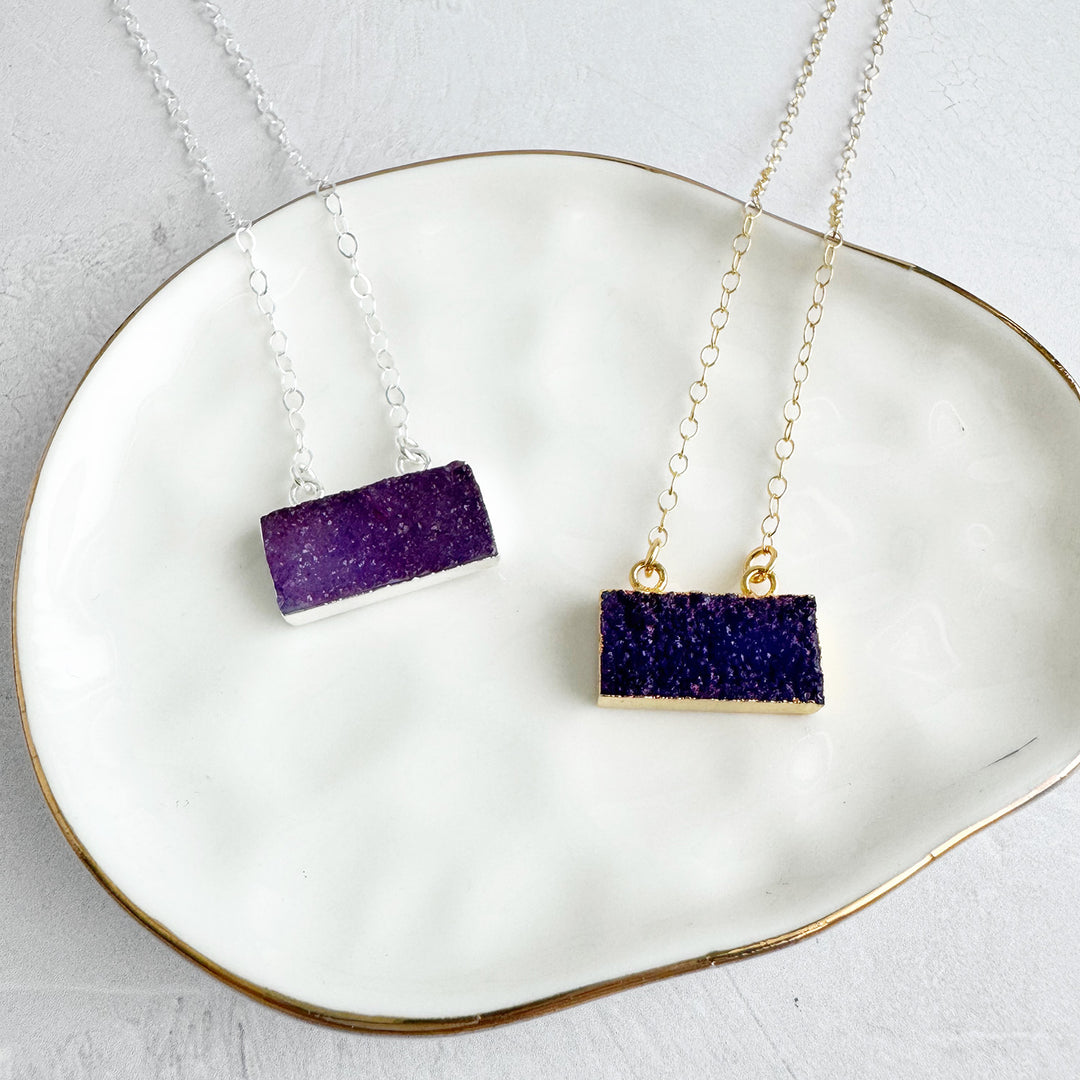 Purple Druzy Bar Necklace in 14k Gold Filled and Sterling Silver