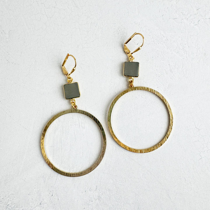 Grey Chalcedony Hoop Earrings in Gold