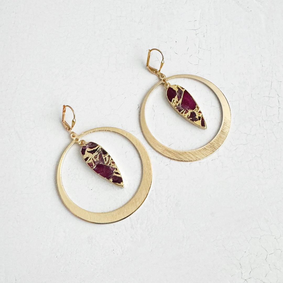 Red Mojave Hoop Statement Earrings in Brushed Gold