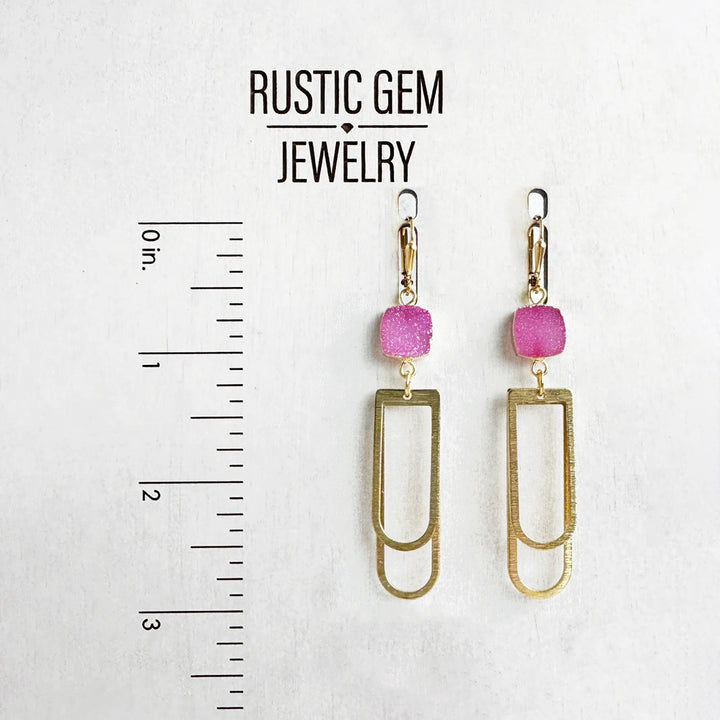 Double Horseshoe Gemstone Earrings in Brushed Gold