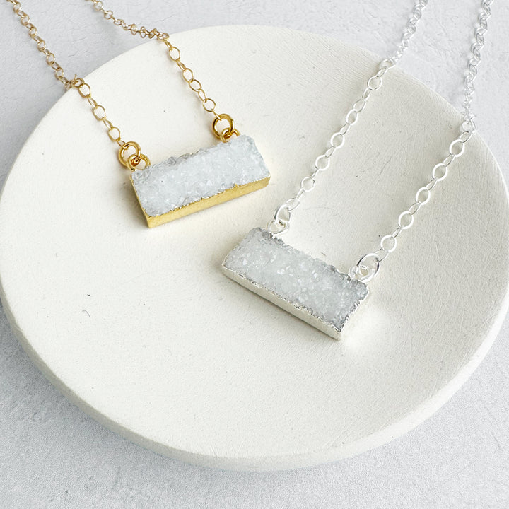 Small White Druzy Bar Necklace in 14k Gold Filled and Sterling Silver