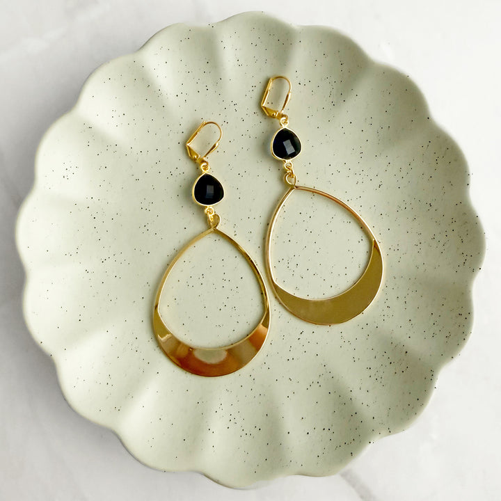 Blue Chalcedony and Teardrop Statement Earrings in Gold