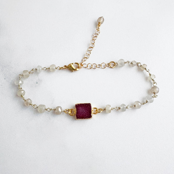 Druzy Quartz Beaded Chain Bracelet in Gold