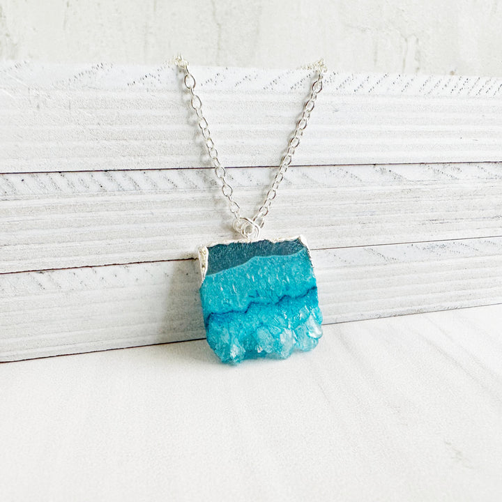 Teal Druzy Necklace in Sterling Silver. Geode Necklace