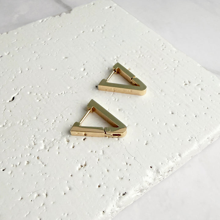 Elongated Triangle Huggie Earrings in Gold