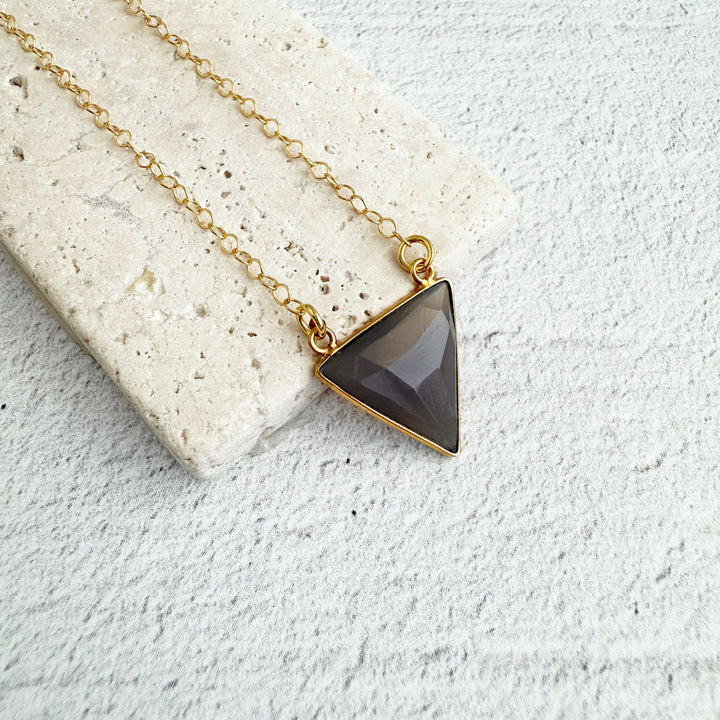 Gray Chalcedony Triangle Bezel Necklace in Gold