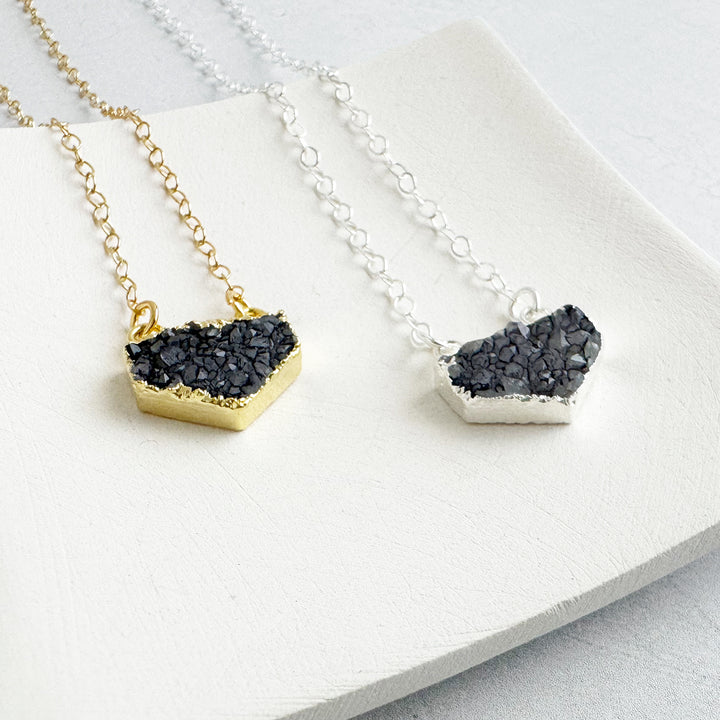 Small Gray Druzy Chevron Necklace in 14k Gold Filled and Sterling Silver