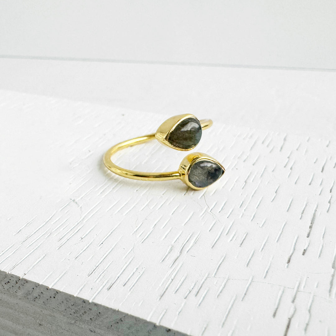 Labradorite Double Stone Wrap Ring in Gold and Silver