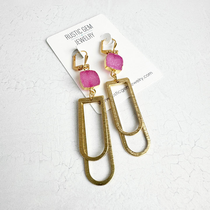 Double Horseshoe Gemstone Earrings in Brushed Gold