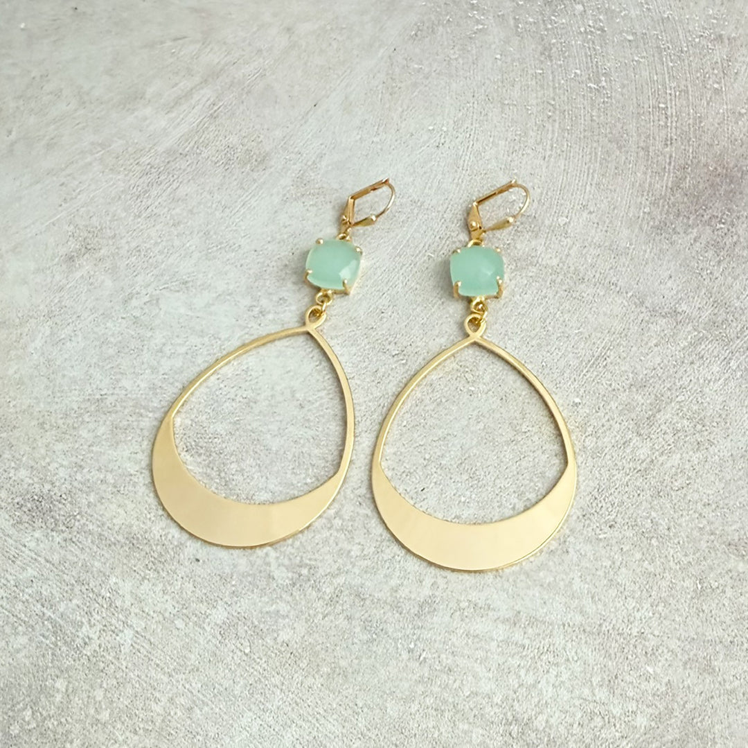 Aqua Chalcedony and Teardrop Statement Earrings in Gold