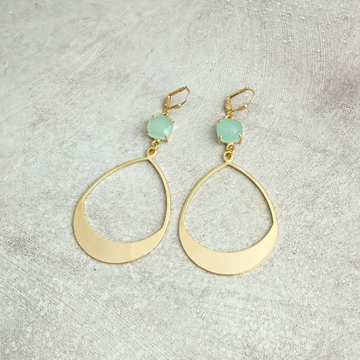 Aqua Chalcedony and Teardrop Statement Earrings in Gold
