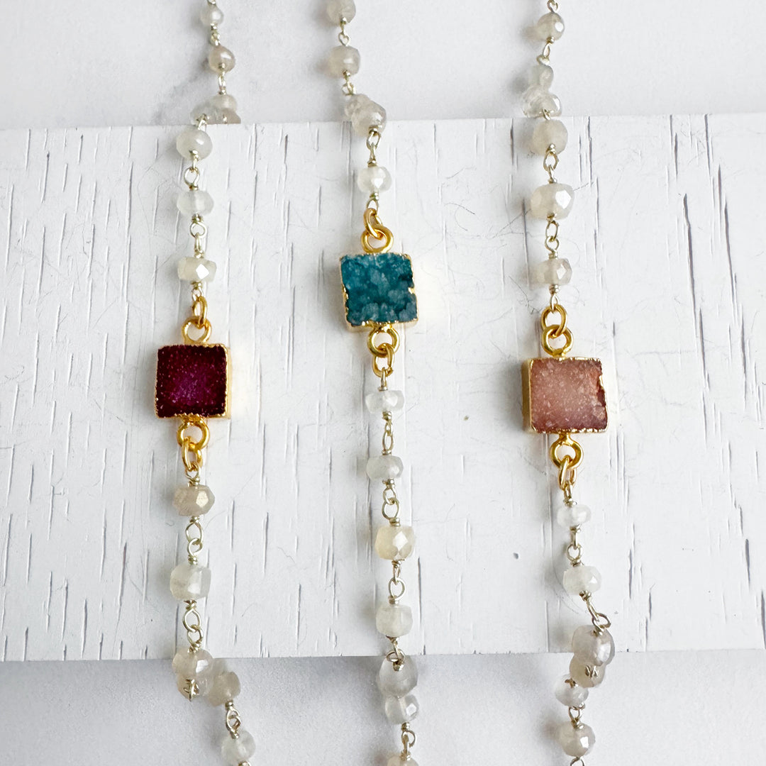 Druzy Quartz Beaded Chain Bracelet in Gold