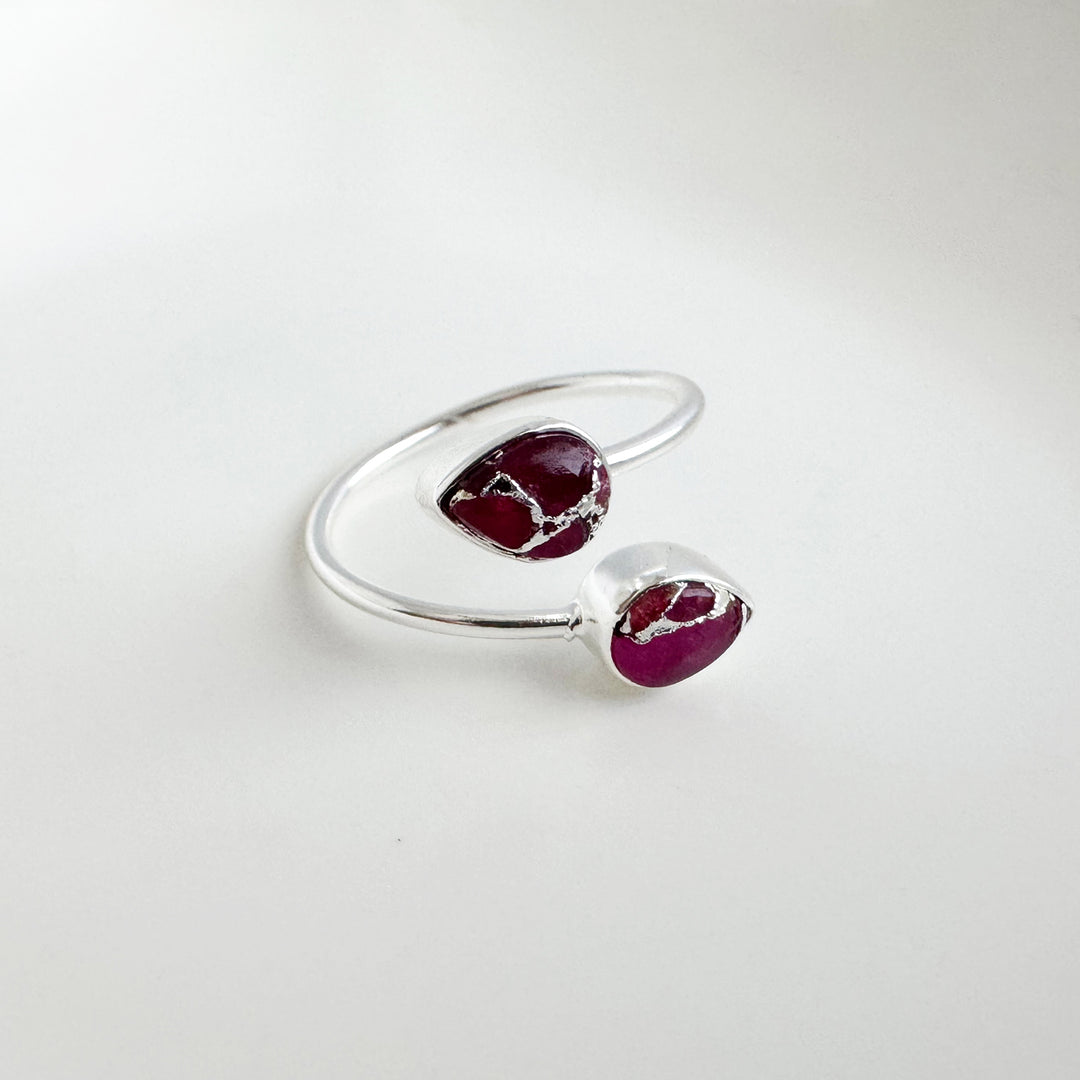 Double Teardrop Stone Wrap Ring in Ruby Mojave