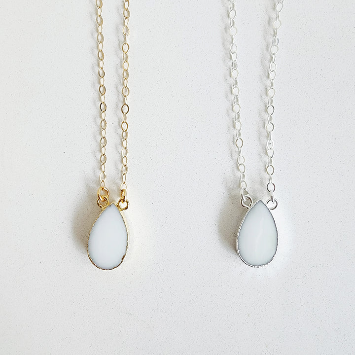 White Agate Teardrop Necklace in Gold and Silver