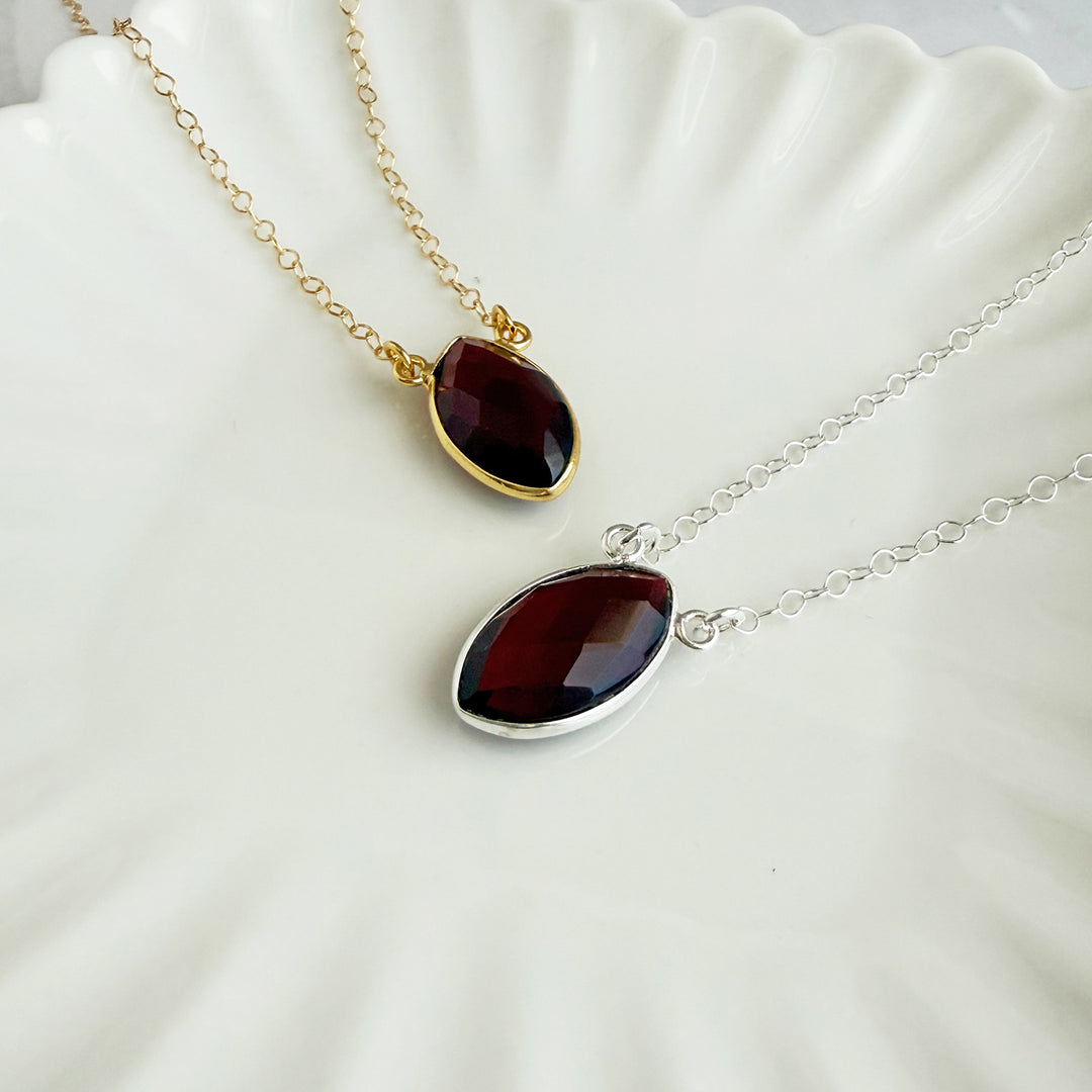 Garnet Vertical Marquise Bezel Pendant Necklace