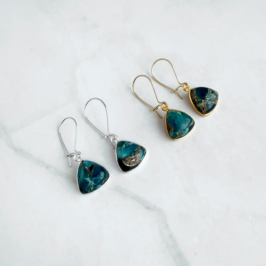 Teal Mojave Rounded Triangle Drop Earrings