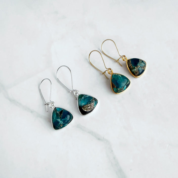 Teal Mojave Rounded Triangle Drop Earrings