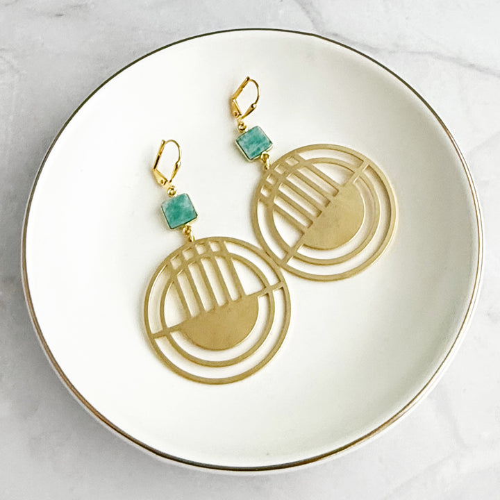 Geometric Art Deco Earrings with Amazonite