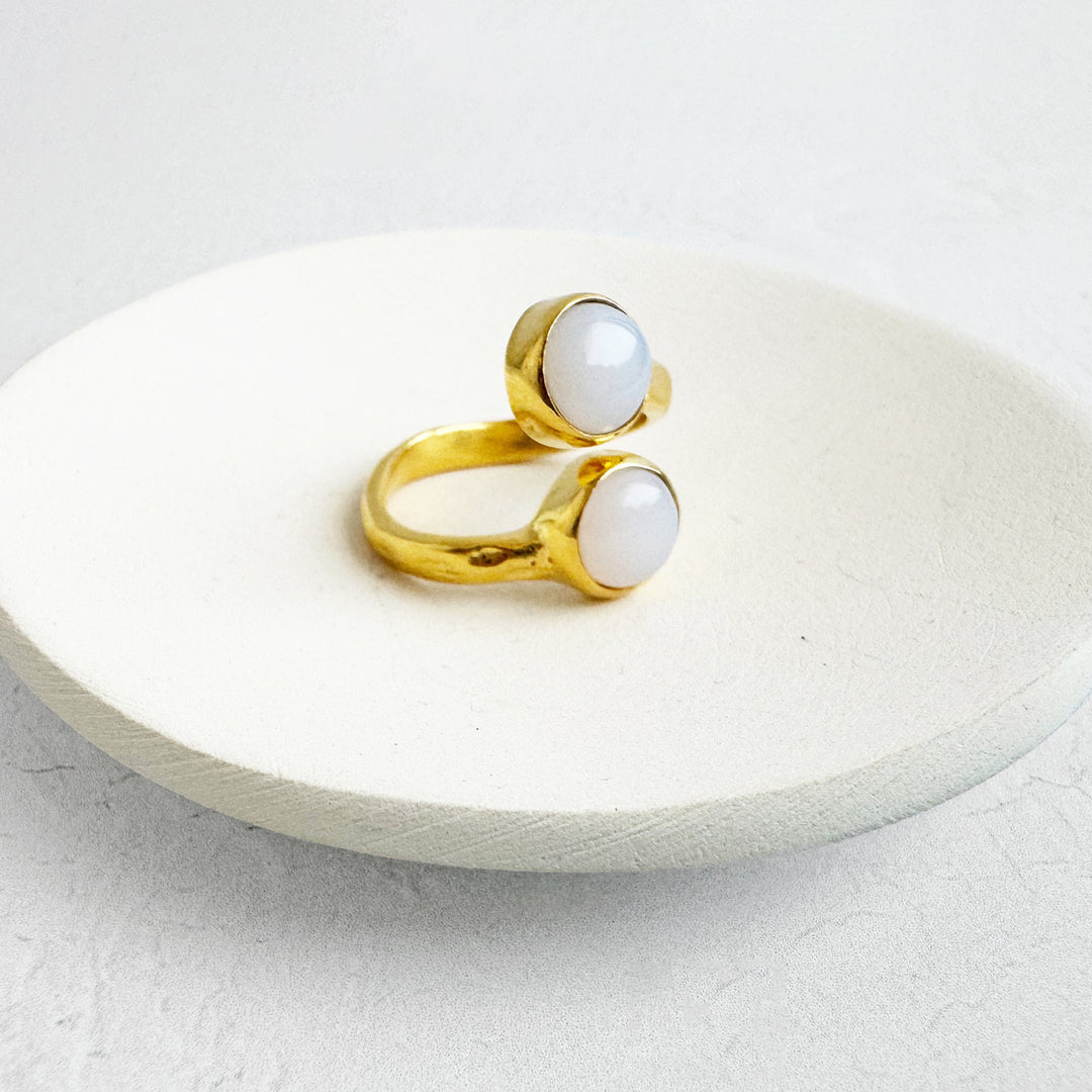 Double Moonstone Hammered Wrap Ring in Gold and Silver