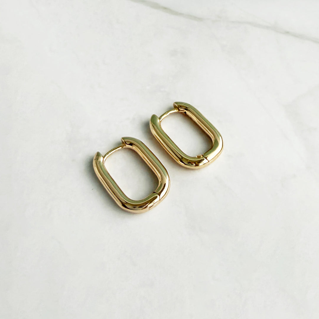 Rounded Rectangle Huggie Earrings in Gold