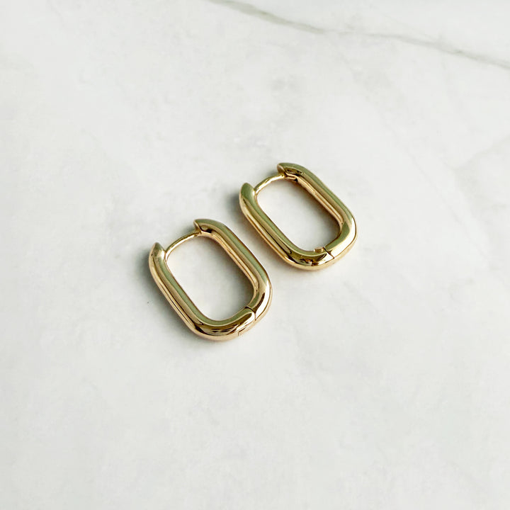 Rounded Rectangle Huggie Earrings in Gold