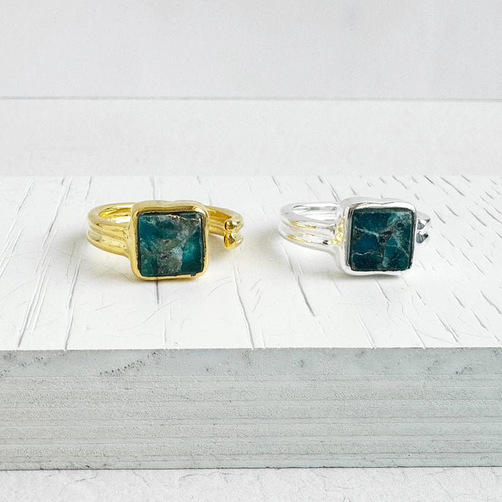 Apatite Mojave Square Wrap Ring in Gold and Silver