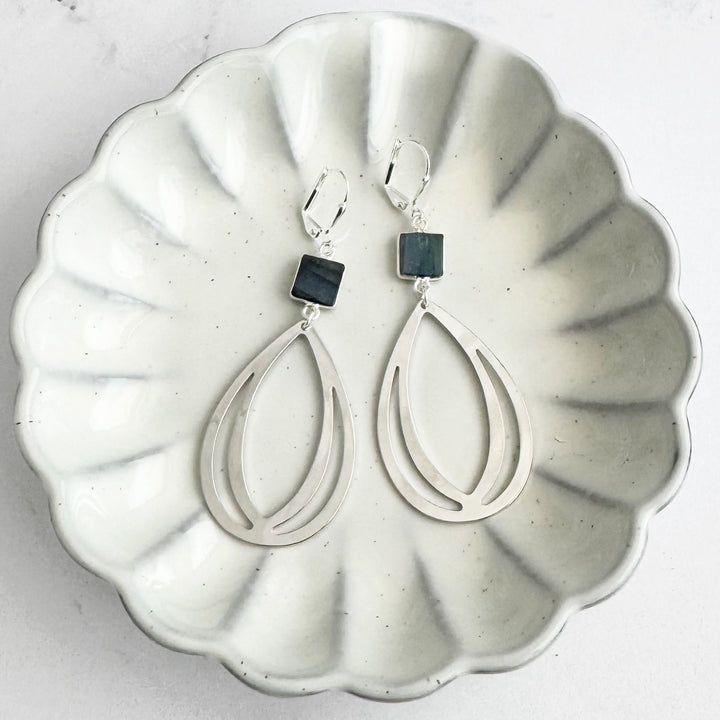 Labradorite and Layered Teardrop Statement Earrings in Silver