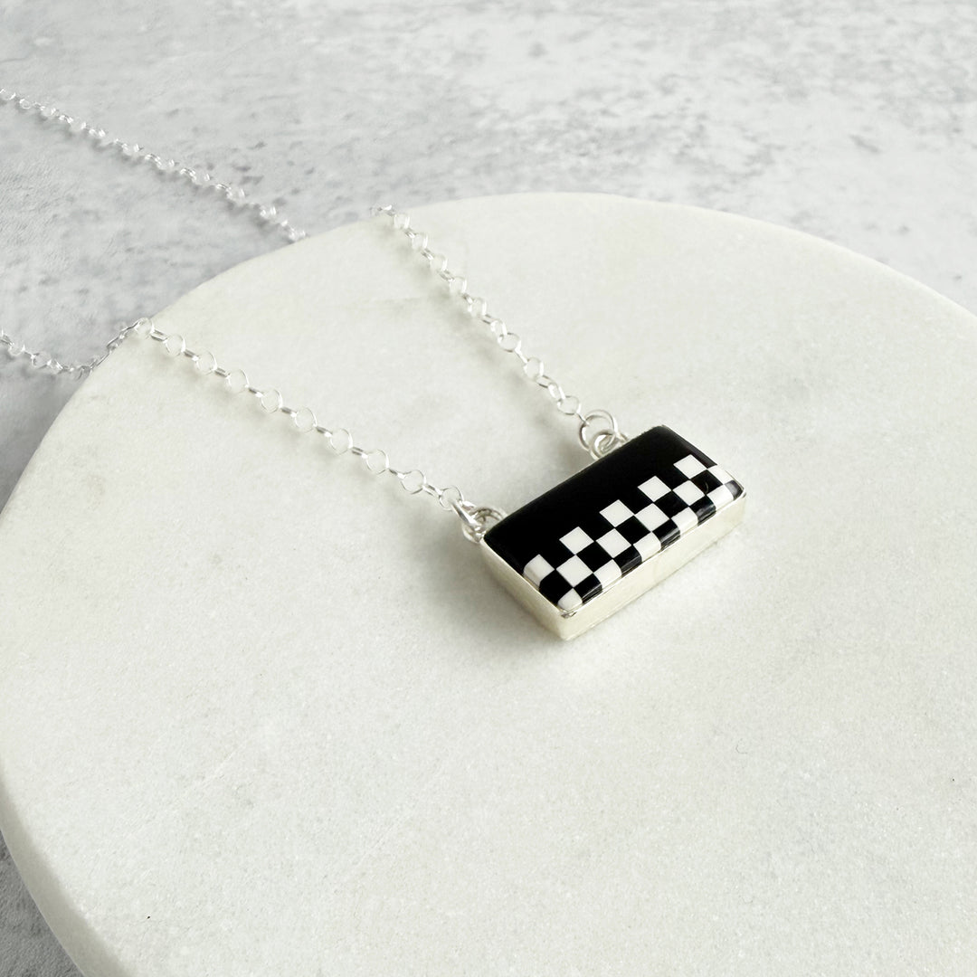 Black and White Checkered Pattern Bar Necklace