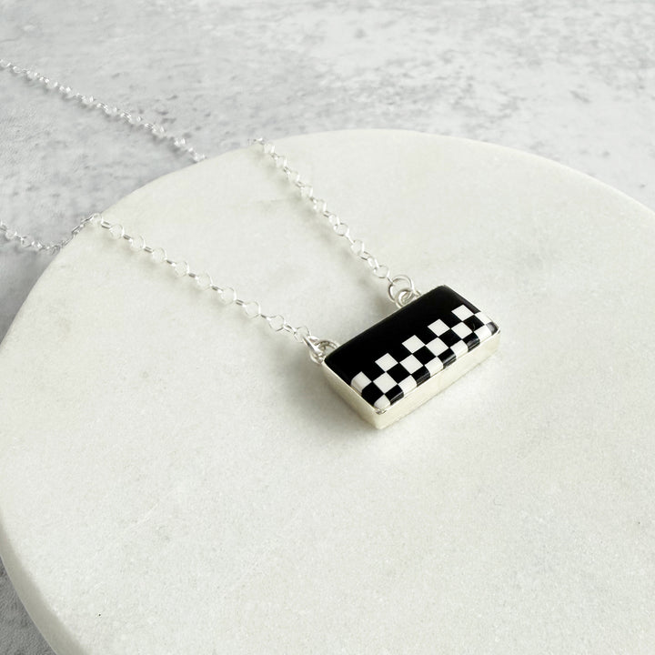 Black and White Checkered Pattern Bar Necklace