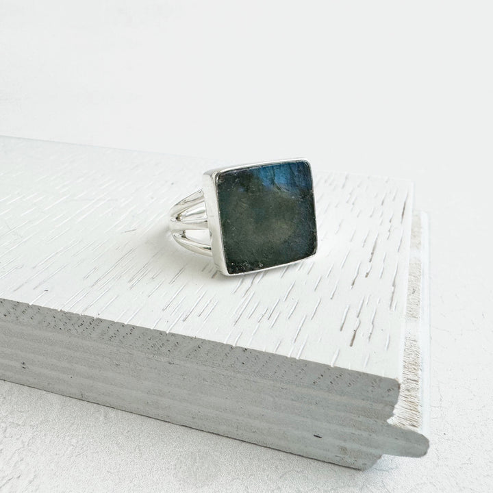 Labradorite Triple Band Ring in Gold and Silver