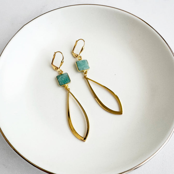 Amazonite and Marquise Dangle Earrings in Gold