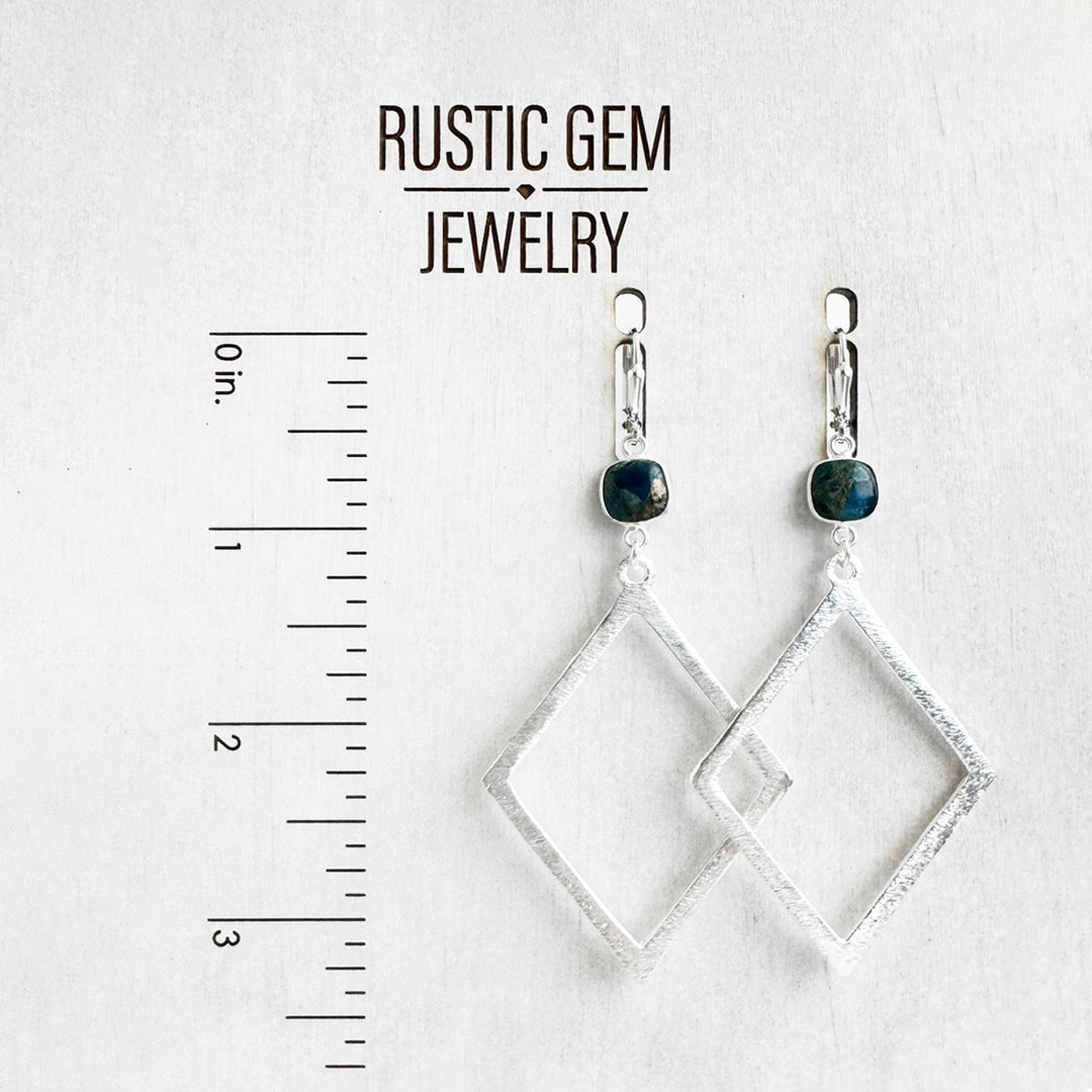 Teal Mojave Diamond Pendant Earrings in Brushed Silver