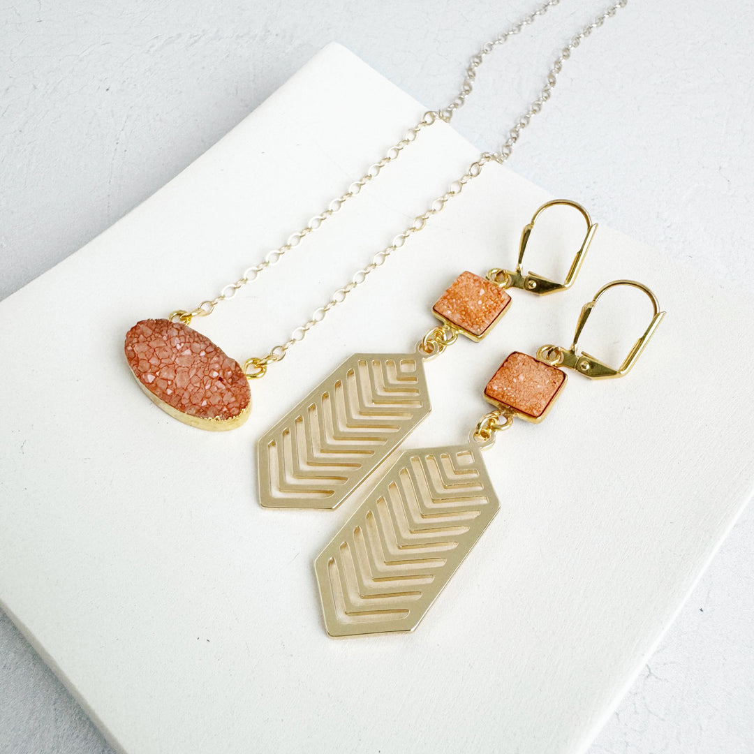 Orange Druzy Jewelry Set