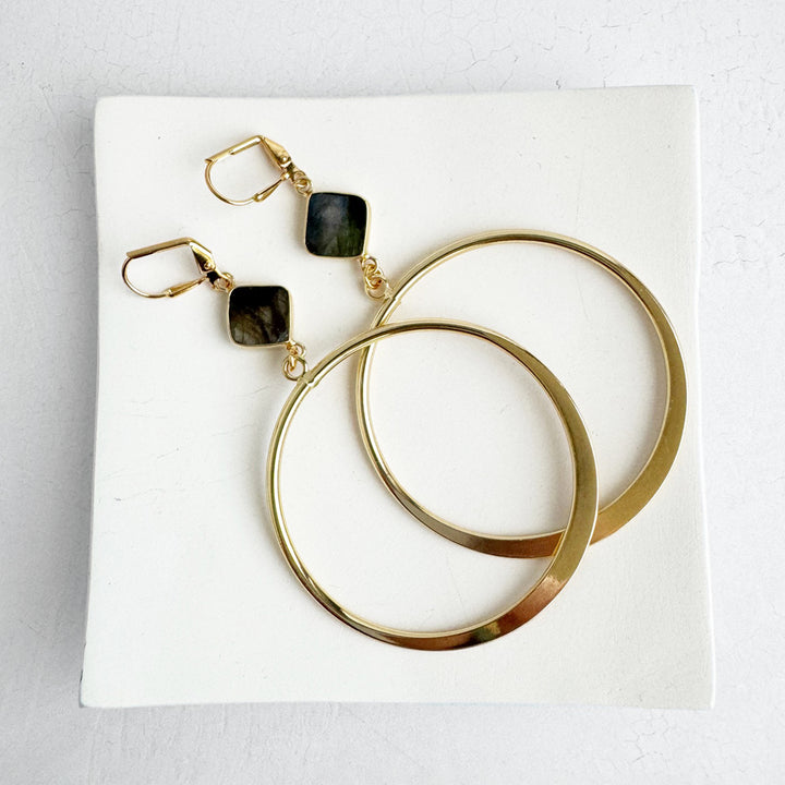 Labradorite Hoop Statement Earrings in Gold