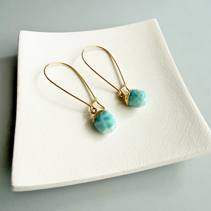 Simple Larimar Drop Earrings in Gold