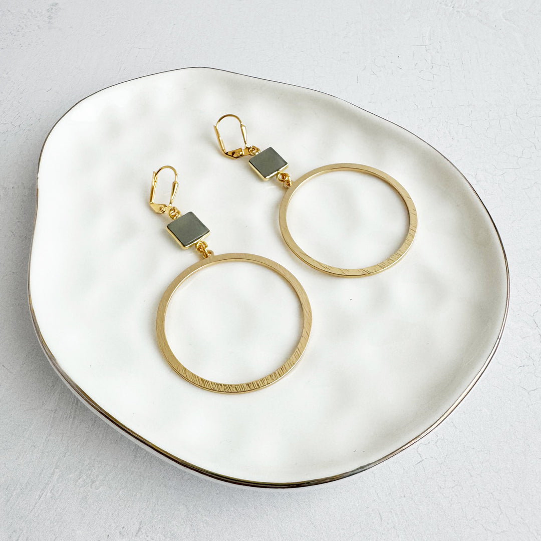 Grey Chalcedony Hoop Earrings in Gold