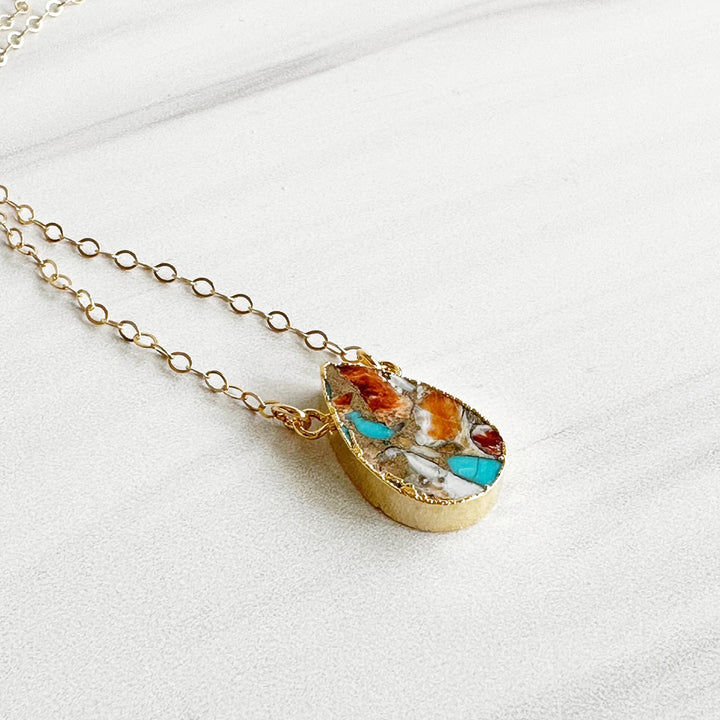 Oyster Turquoise Mojave Teardrop Gemstone Necklace with 14k Gold Filled Chain