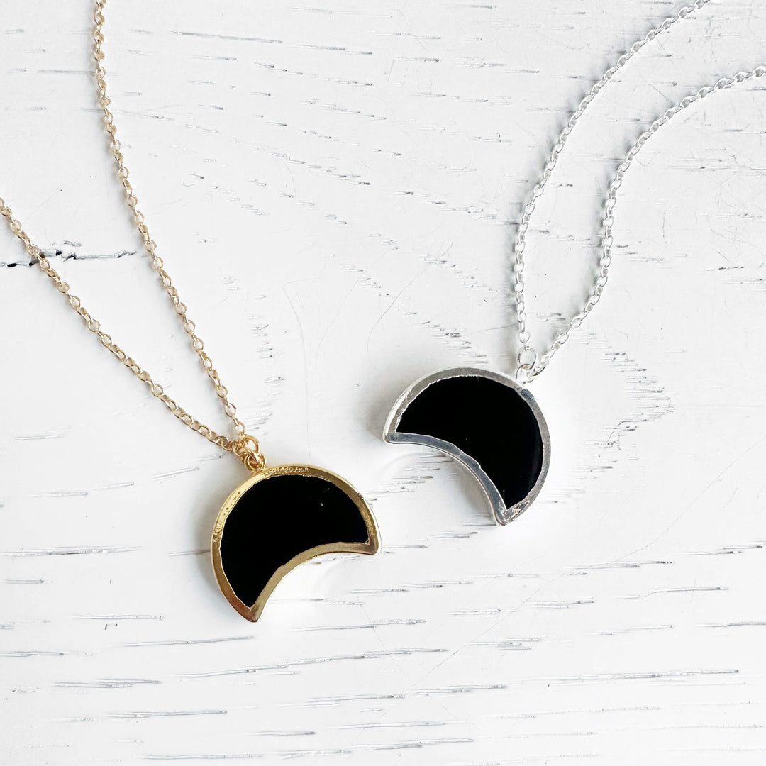 Black Onyx Crescent Necklace in 14k Gold Filled or Sterling Silver