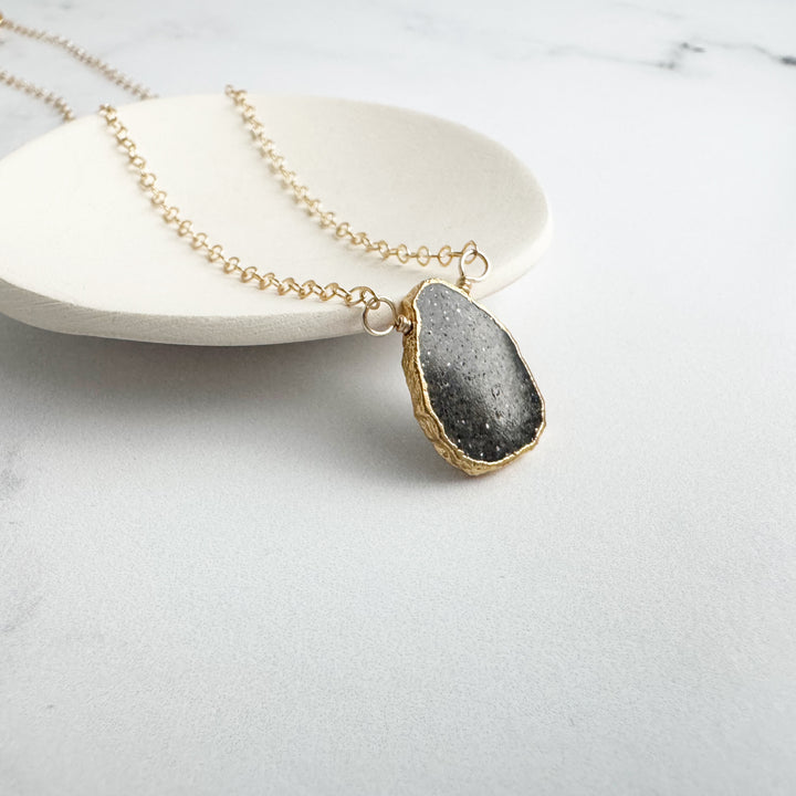 Gemstone Slice Necklace in Gold. Goldstone Slice Gemstone Necklace. Black Stone Layering Necklace