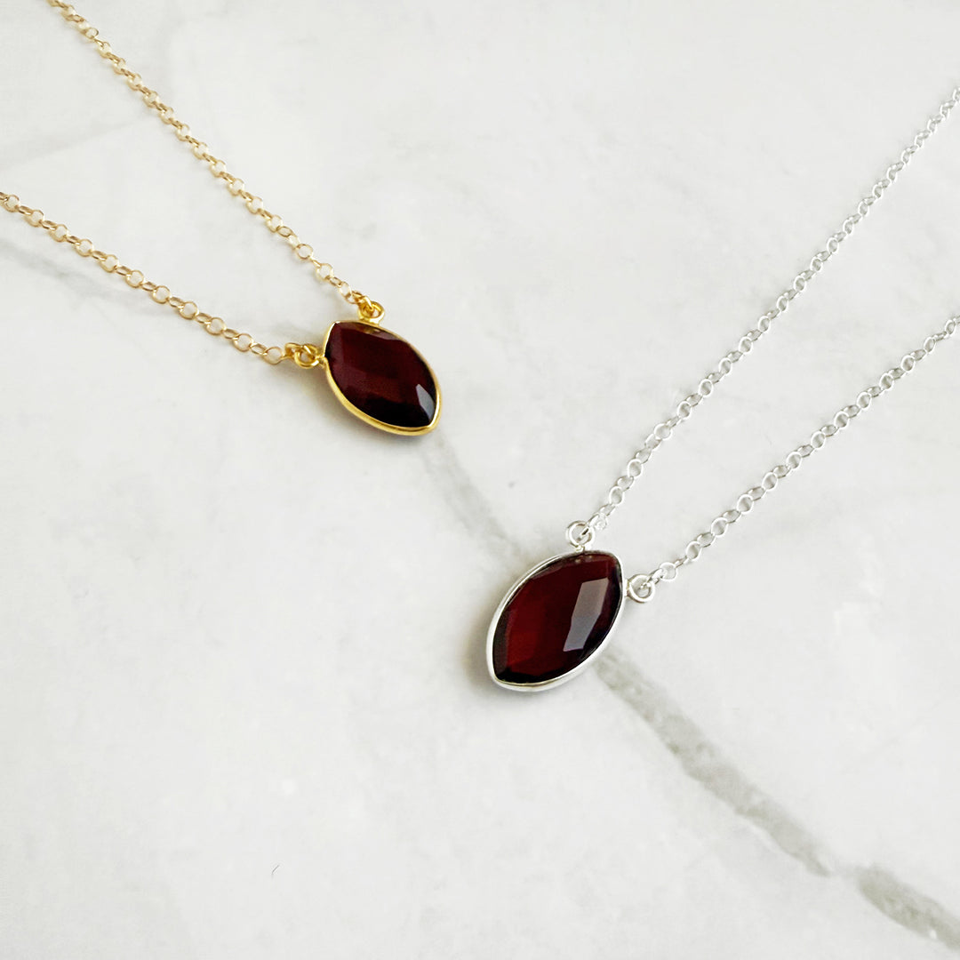 Garnet Vertical Marquise Bezel Pendant Necklace